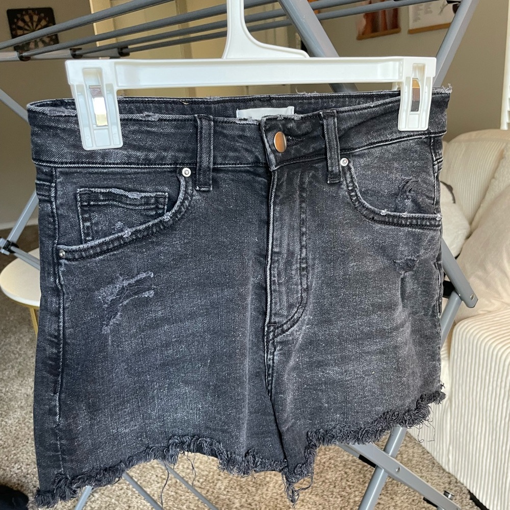 H&M Charcoal Frayed Hem Jean Shorts